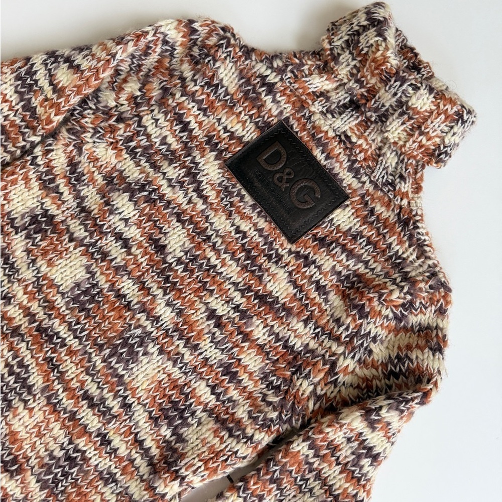 Vintage D&G Dolce & Gabanna Turtleneck Sweater Chunky Wool Marled‎ Leather Logo - Picture 12 of 16